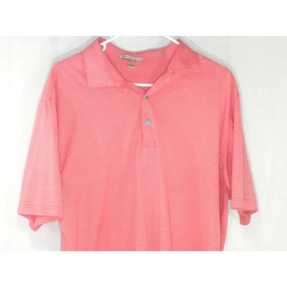Peter Millar Polo Shirt Mens L Pink Pinstriped Golf Cotton Knit‎ Short Sleeve - Picture 2 of 10
